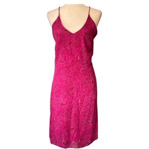 Vtg 90s Alyn Paige Pink Paisley Spaghetti Strap Slip Dress - Sz 7/8 Whimsigoth